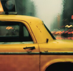Abstract of a New York Style yellow taxi cab created with AI, artificial Intelligence