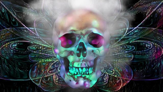 Psychedelic Skull 3d illustration Animation