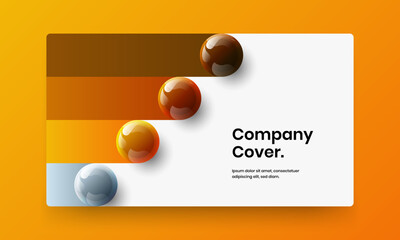 Trendy realistic balls website screen template. Bright journal cover vector design illustration.