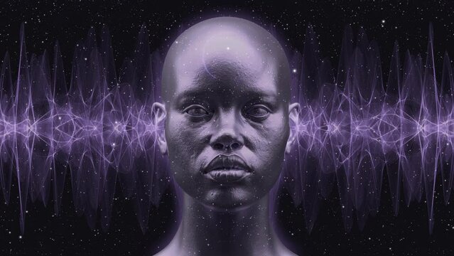 Human Face with soundwaves 3d illustration, Meditation Animation