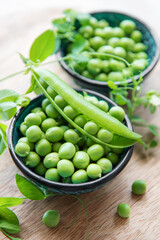 Bowl with sweet pea pods