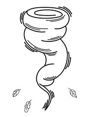 Tornado. Weather forecast. Meteorological. Whirlwind. Cloudy weather Line art symbol for web printing and applications. Vector illustration in doodle style isolated on the white background.