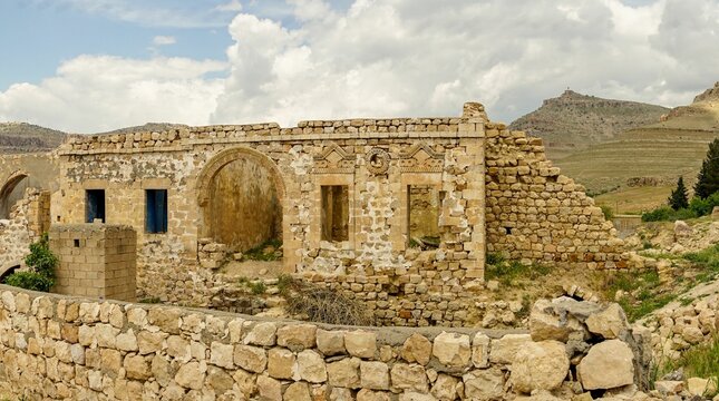View of the exterior of the ruins of an old church in Derik Mardin, Turkey