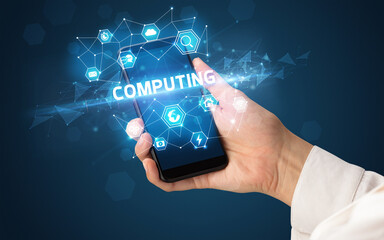 Hand using smartphone with technology concept