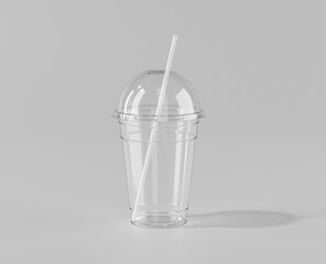 A realistic transparent disposable ice cup with, Transparent plastic cup mockup with lid, 3d rendering