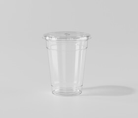 A realistic transparent disposable ice cup with, Transparent plastic cup mockup with lid, 3d rendering