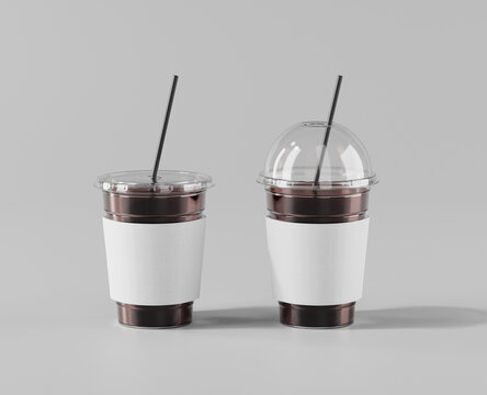 Transparent Plastic Soda Cup With Ice Mockup - Free Download
