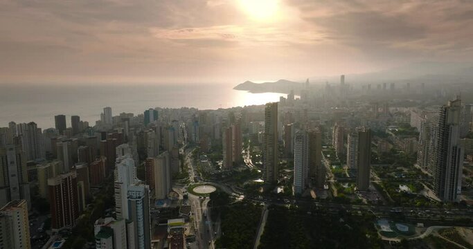 Aerial view of skyscrapers of the touristic city of Benidorm, Spain