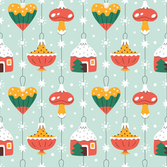 Seamless pattern with cute Сhristmas ornaments