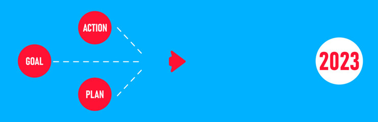 Red arrow moving towards goal, plan, action,2023.annual plan idea concept. business creativity new idea discovery innovation technology.