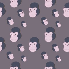 Cute cartoon character gorilla seamless pattern. background,wallpaper. Designing clothes, shirts, hats, etc.