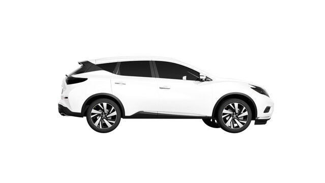 side view of white car isolated on white, NISSAN MURANO png transparent background 3d rendering