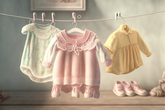 Vintage baby clothes hanging on the clothesline.