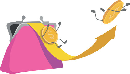 Income growth concept. Profit vector illustration. Money gold dollars in a wallet