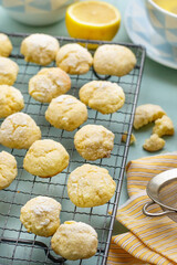 Lemon crinkle biscuits cookies with powdered sugar