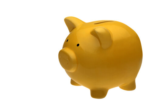 yellow piggy bank isolated, png file