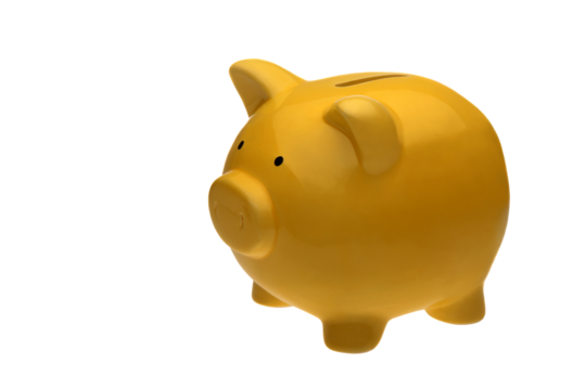 yellow piggy bank isolated, png file