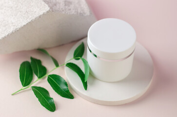 Moisturizing cream white packaging mockup. The concept of natural cosmetic products for spa treatments