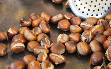 Oven roasted chestnuts on a grill