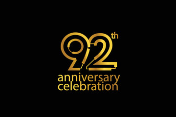 92 year anniversary celebration abstract style logotype. anniversary with gold color isolated on black background, vector design for celebration vector