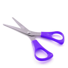 violet scissors isolated on a white background with shadows