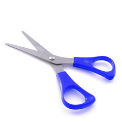 Blue scissors isolated on a white background with shadows