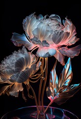 peony flowers transparent glowing vibrant neon like