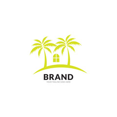 Fototapeta na wymiar Palm House Tree Home Logo Vector Icon Illustration