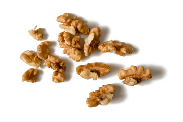 Walnut kernels peeled isolated on white background