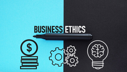 Business ethics is shown using the text