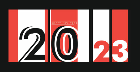 Happy New Year 2023 Greeting banner logo design illustration, Creative and Colorful 2023 new year vector Abstract design typography logo 2023 for vector celebration and season decoration, backgrounds,