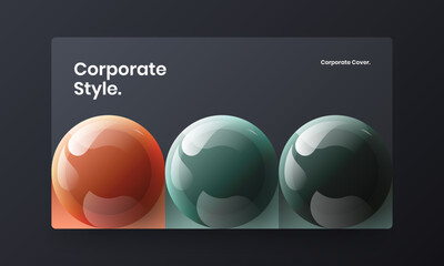 Bright magazine cover design vector layout. Creative 3D spheres company brochure concept.