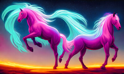 Naklejka na ściany i meble Artistic concept painting of watercolor horses, background illustration.