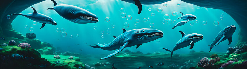 Naklejka premium Artistic concept illustration of a abstract whale in the ocean, background illustration.