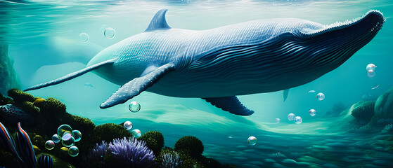 Artistic concept illustration of a abstract whale in the ocean, background illustration.