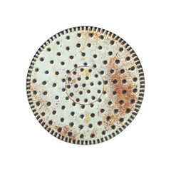 old white metal sheet circle with rusty surface.