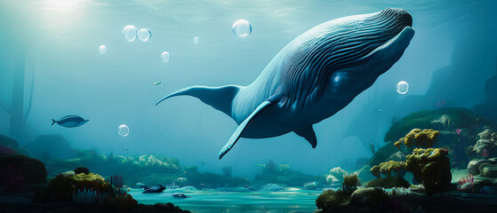 Obraz na płótnie Canvas Artistic concept illustration of a abstract whale in the ocean, background illustration.