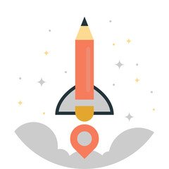 pencil with rocket illustration in minimal style