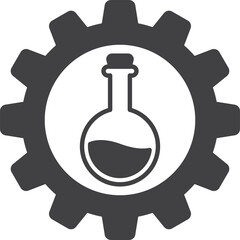 Chemical flasks and gears illustration in minimal style