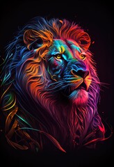 lion Portrait illustration in vibrant colors abstract neon