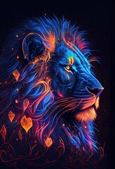 lion Portrait illustration in vibrant colors abstract neon