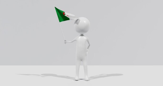 Flag of Algeria. 3D Character holding and waving Portuguese flag 4K UHD 60FPS