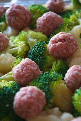 fresh vegetable and cauliflower with meatballs