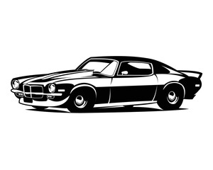 Fototapeta na wymiar 1970s chevy camaro car logo isolated white background view from side. best for car industry, badge, emblem, icon. vector illustration available in eps 10.