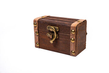 pirate chest treasure isolated on white background - chest box in opened chest box, closed chest box storage