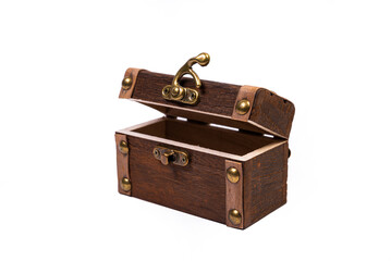 pirate chest treasure isolated on white background - chest box in opened chest box, closed chest box storage