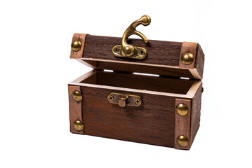 pirate chest treasure isolated on white background - chest box in opened chest box, closed chest box storage