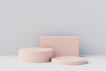 Minimal scene with podium and abstract background. Pastel colors scene. 3D illustration