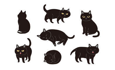 黒猫のポーズ集のイラスト