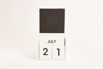 Calendar with date July 21 and place for designers. Illustration for an event of a certain date.